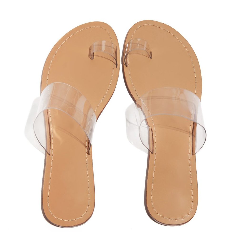NEW🔥 Transparent Clear Open Toe Loop Ring Slide Flat Sandals Flip Flops Slip-On - Picture 8 of 9